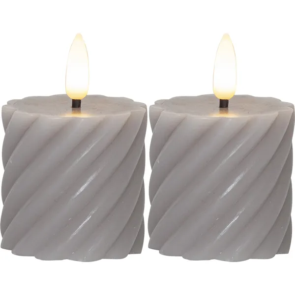 Flamme Swirl LED Bloklys 75 cm 2-pak Gråt