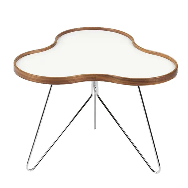 Flower table 66X62 Cm Walnut Edge white chromed legs