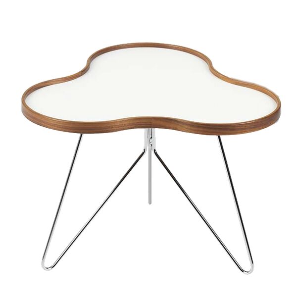 Flower table 66X62 Cm Walnut Edge white chromed legs