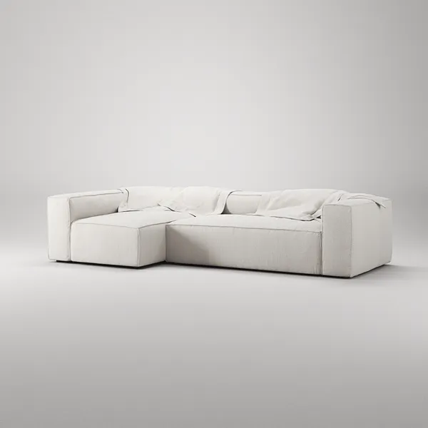 Grand 4-Sitssoffa Divan Vänster Bouclétyg Steam White