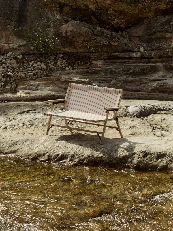 Outdoor Market Folding Sofa Beige With Red Stripe