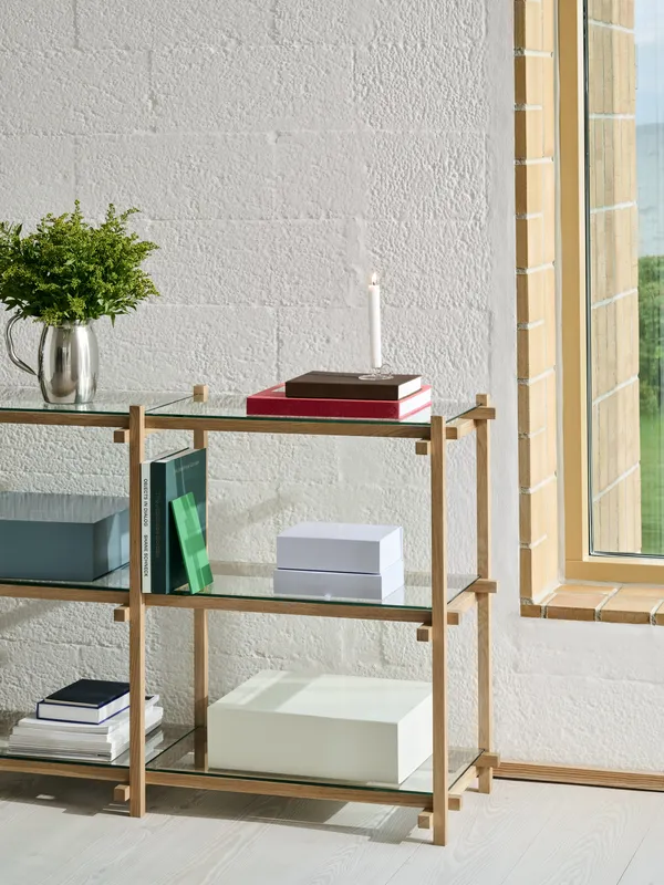 Woody Reolsystem 2.0 Low Soaped Oak / Clear Glass