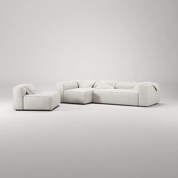 Grand 4-Sitssoffa Divan Vänster Med Fåtölj Bouclétyg Steam White