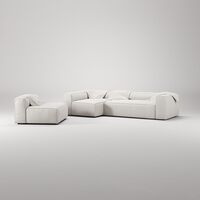 Grand 4-Sitssoffa Divan Vänster Med Fåtölj Bouclétyg Steam White