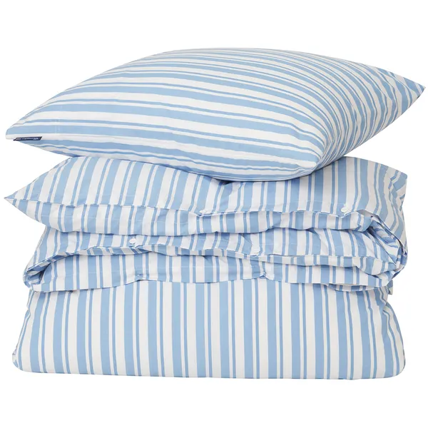 Striped Cotton Poplin Sengesæt 220x220 + 50x60x2 cm Blåt