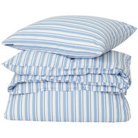 Striped Cotton Poplin Sengesæt 220x220 + 50x60x2 cm Blåt
