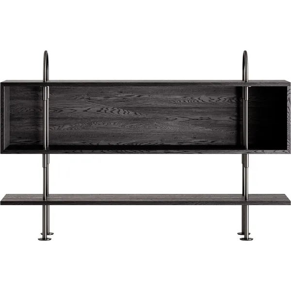 Keen Hyllsystem Med 1 Hyllplan / 1 Boxhylla 160 cm Svart Mässing / Svartbrunbetsad Ask