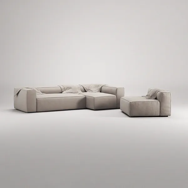 Grand 4-Seter Sofa Divan Høyre med Lenestol Sandshell Beige
