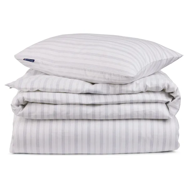 Striped Lyocell/Cotton Sengesæt 220x220 cm Hvidt/Støvet Blå