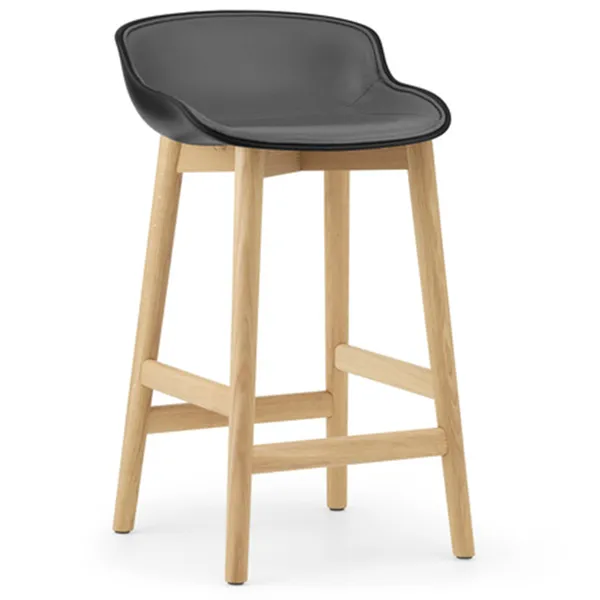 Hyg Barstol 65 cm Betrukket Forside Sort Læder / Egetræ