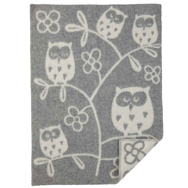 Tree Owl Ullpledd 65x90cm Lys Grå/Hvit