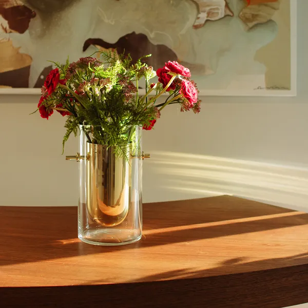 Alba Vase Mundblæst Glas / Messing Cylinder