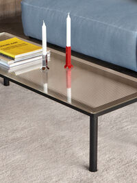 Kofi Sofabord 140x50 cm Sort Vandbaseret Lakeret Eg / Riflet Glas