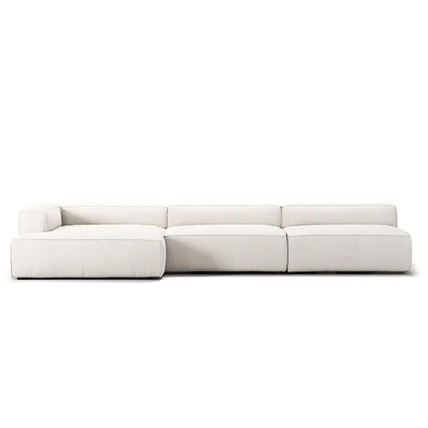Grand 5-Sitssoffa schäslong Vänster Bouclétyg Steam White