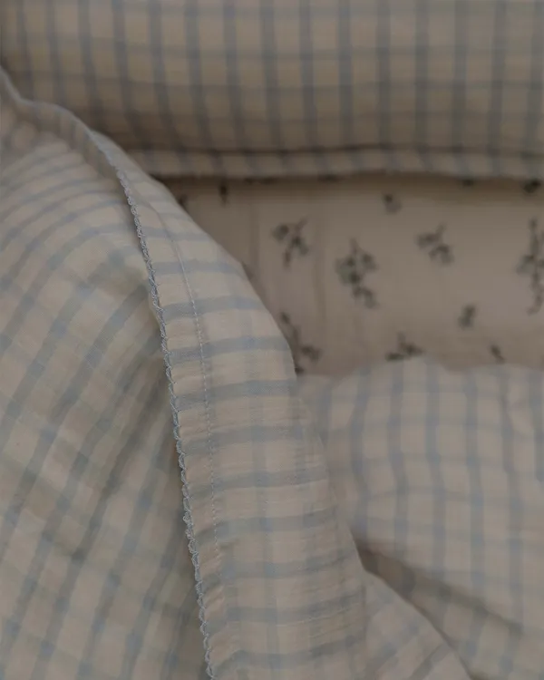 Gingham Sky Blue Muslin Bäddset Junior 100x130 + 35x55 cm
