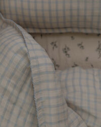 Gingham Sky Blue Muslin Bäddset Junior 100x130 + 35x55 cm
