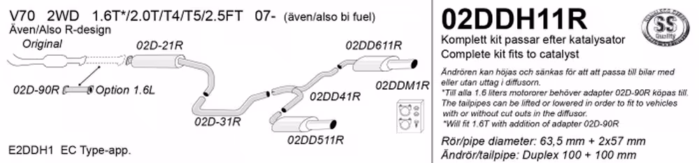 Y-rør til Volvo S80, V70, XC70, 2WD, 2007-2016, II