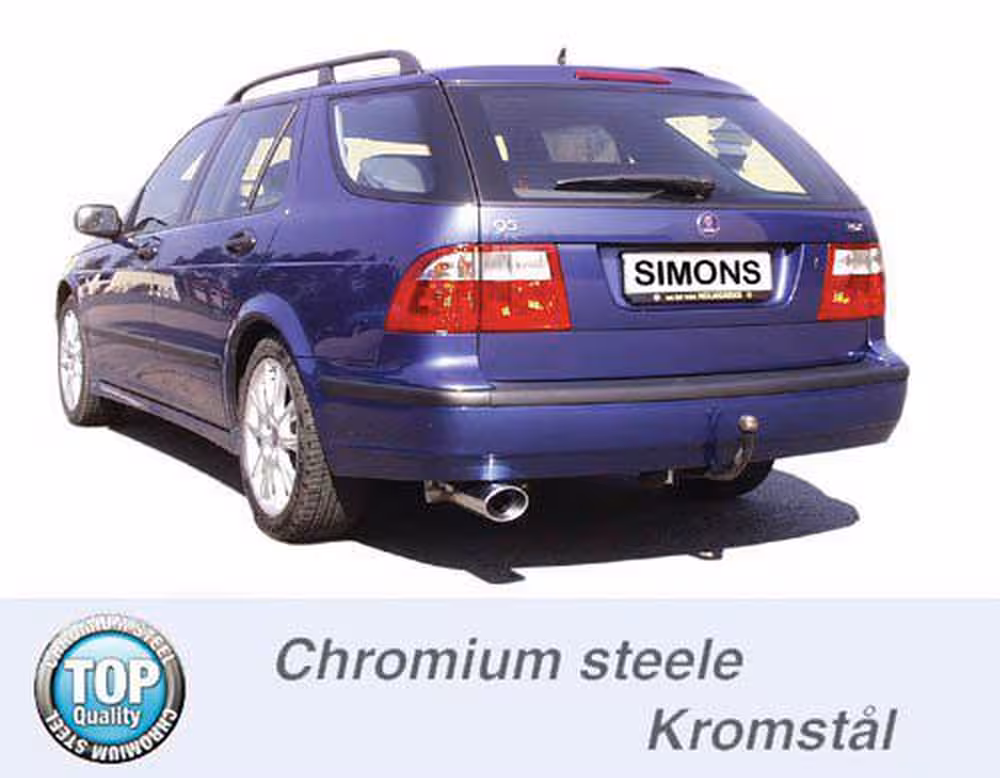 Udstødningssystem til Saab 9-5 Turbo, 2002-2010, sedan/stationcar, til biler uden spoileråbning