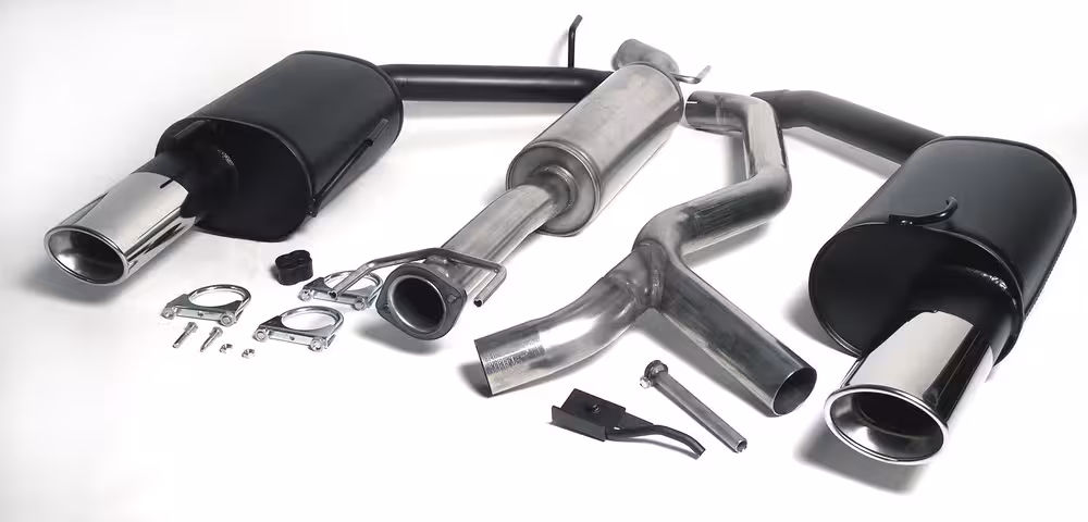 Eksosanlegg til Saab 9-5 Turbo Aero, 1998-2005, duplex, passer etter katalysator/flexrør, 2*