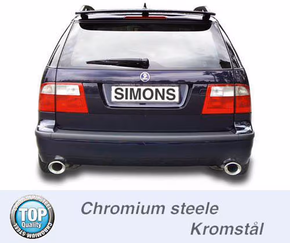 Eksosanlegg til Saab 9-5 Turbo Aero, 1998-2005, duplex, passer etter katalysator/flexrør, 2*