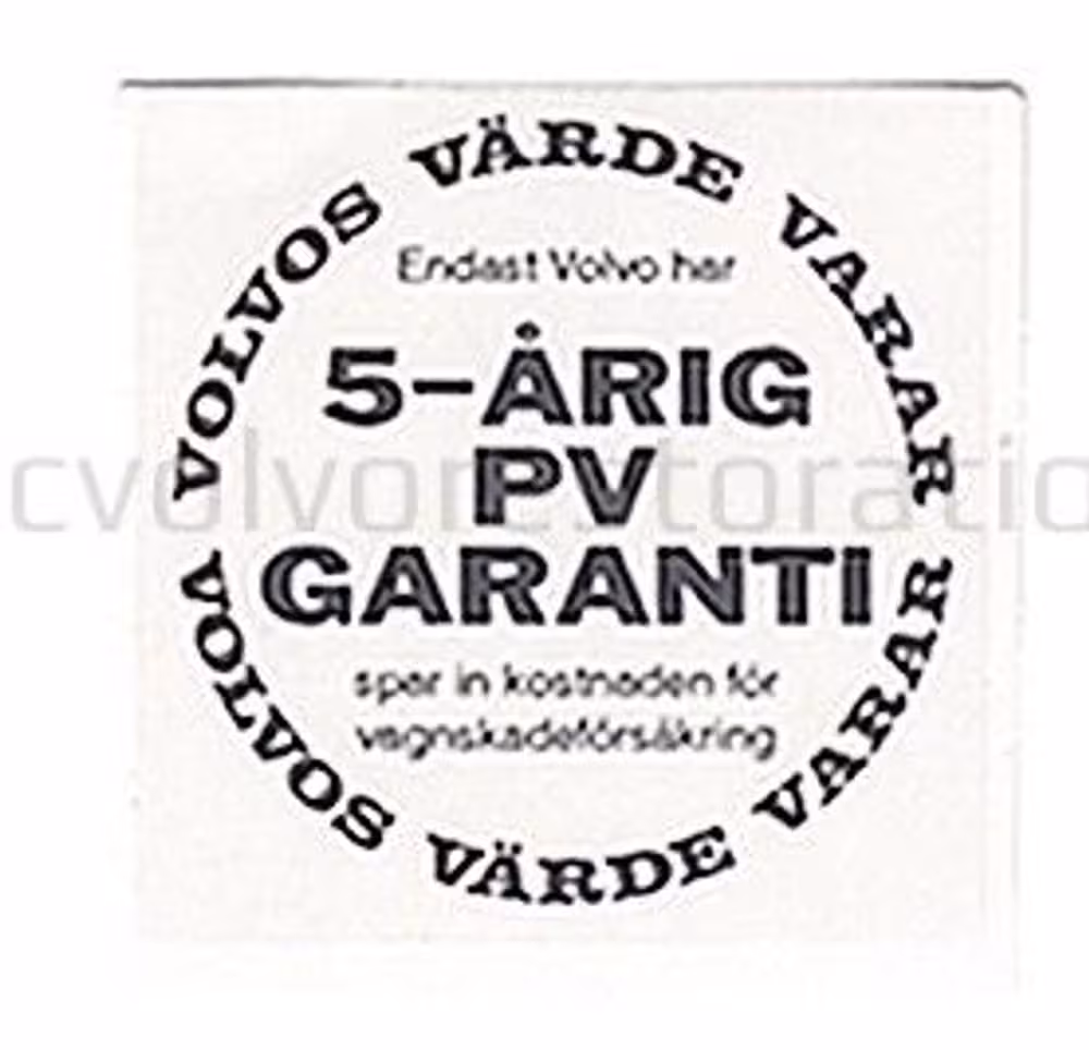 Garantiklistremerke for Volvo B18, PV544, 1800
