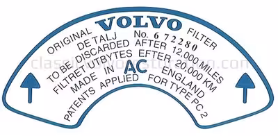 Dekal luftfilter till Volvo B18B (672280)