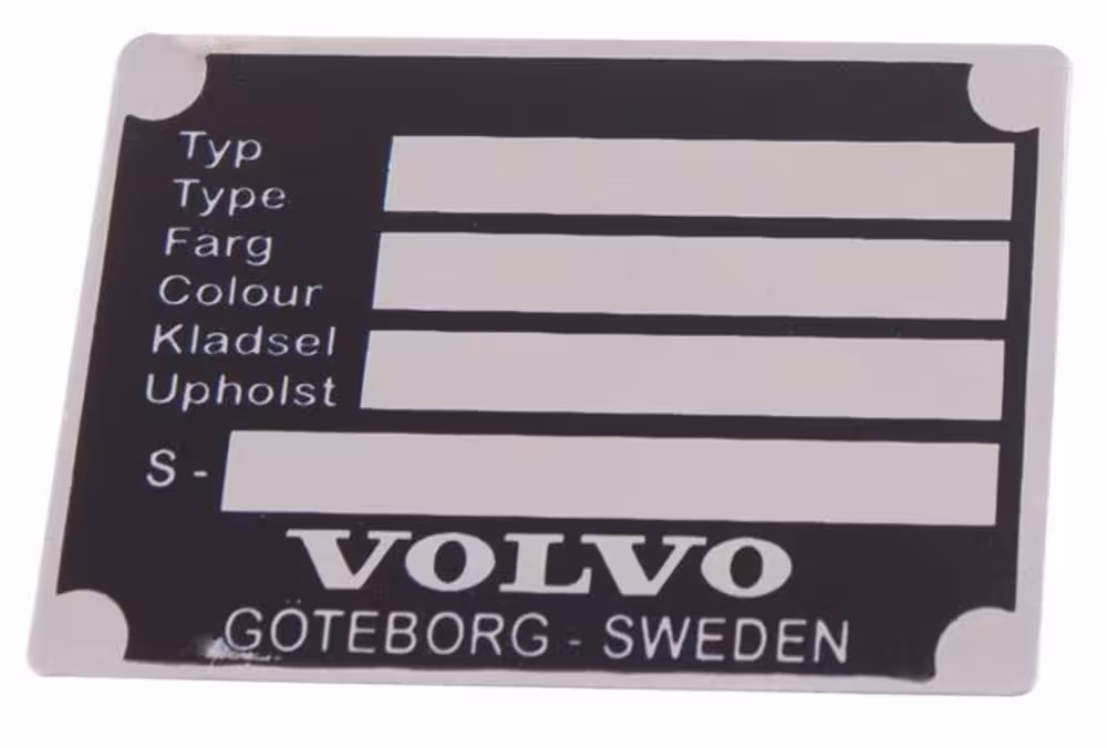 Aluminiums-ID-plate for Volvo Duett, Amazon, 1800, 140, 164