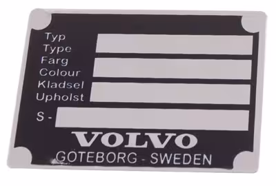 Aluminium identificatieplaatje voor Volvo Duett, Amazon, 1800, 140, 164