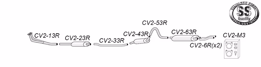 Avgassystem Rostfritt till Volvo 1800E B20E/F 1970–1972 med monteringssats