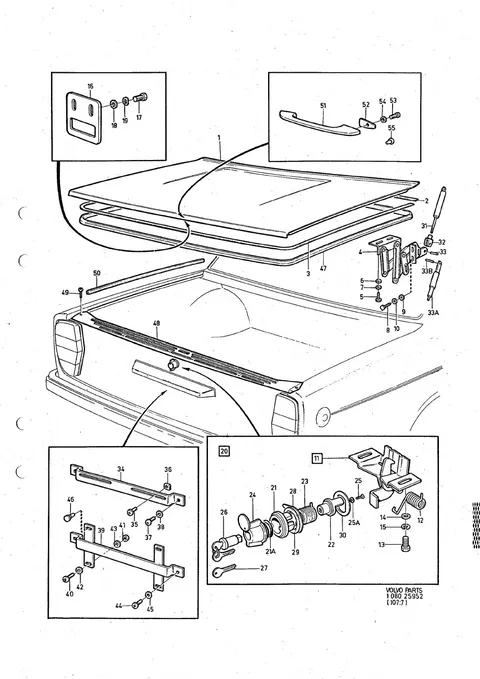 Luggage compartment lid, rear number plate holder