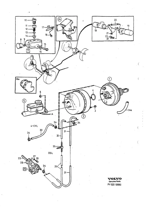 Master cylinder servo cylinder vacuum pump