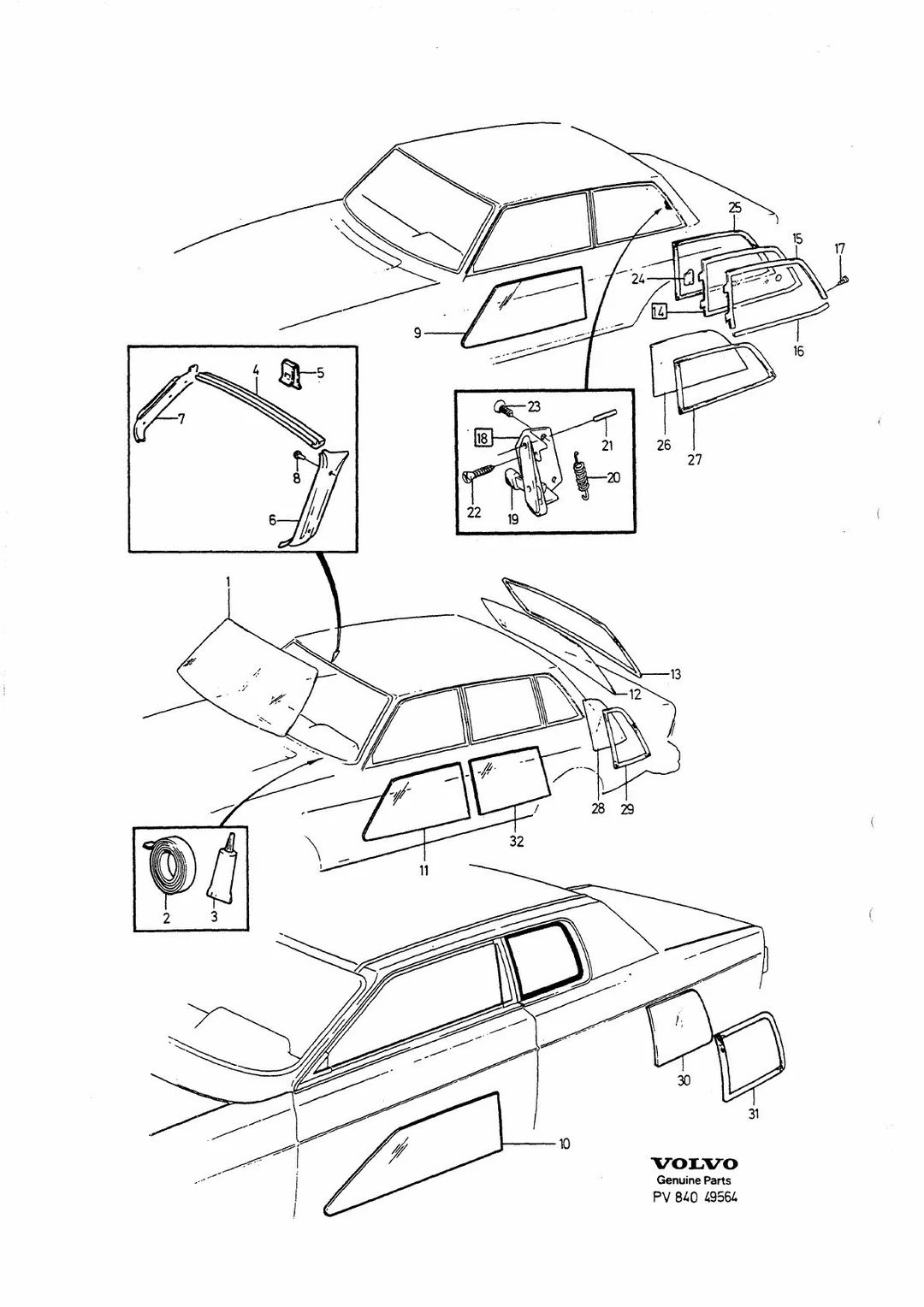 Frontscheibe, heckscheibe, seitenfenster til Volvo 240/260 1975-1978