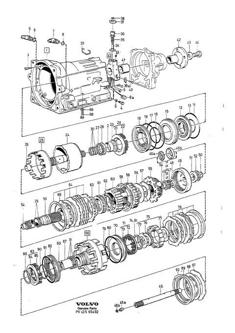 Automatikgetriebe, gehäuse mit planetengetriebe, zwischenwand–abtriebswelle