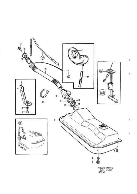 Fuel tank and connecting parts