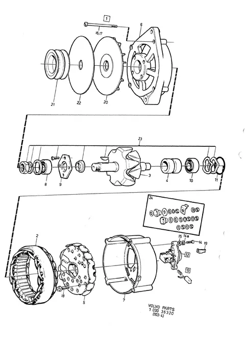 Alternator with mounting parts