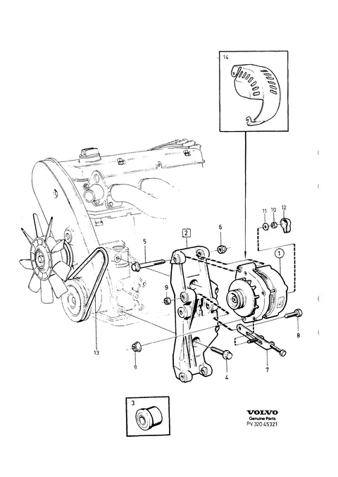 Alternator with mounting parts