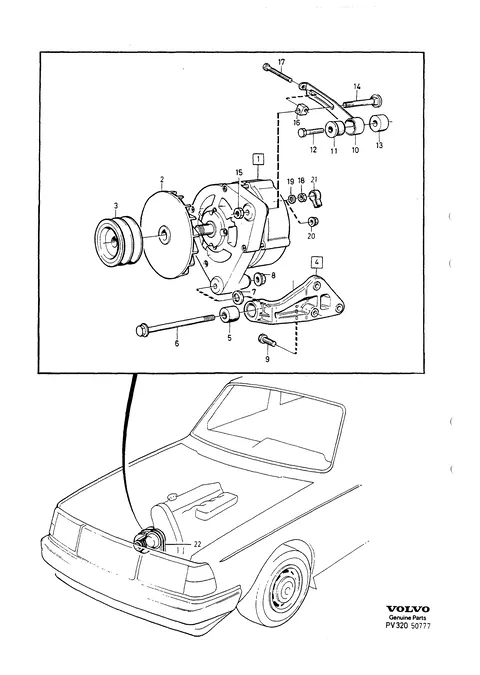 Alternator with mounting parts