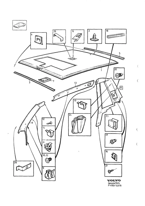 Interior parts, roof section