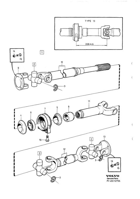 Propeller shaft centre bearing and mounting type 13