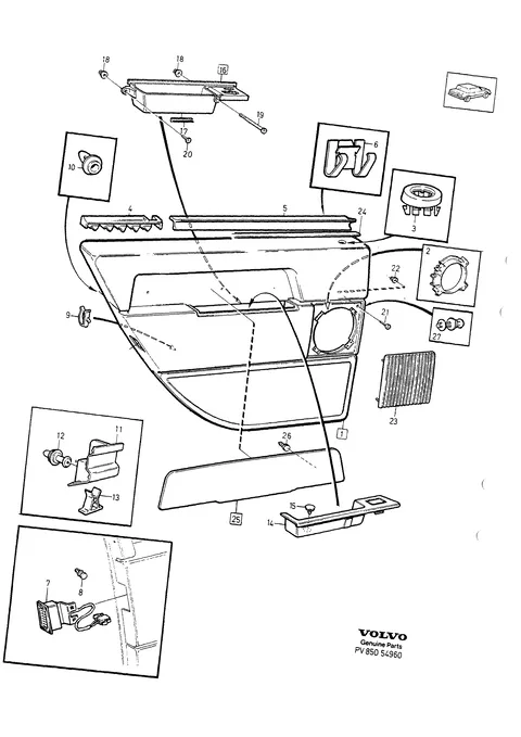 Parts for rear door panel