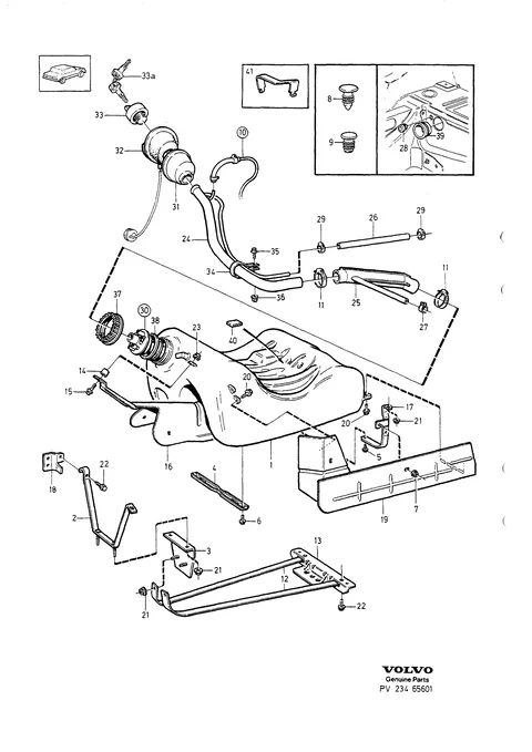 Fuel tank and connecting parts