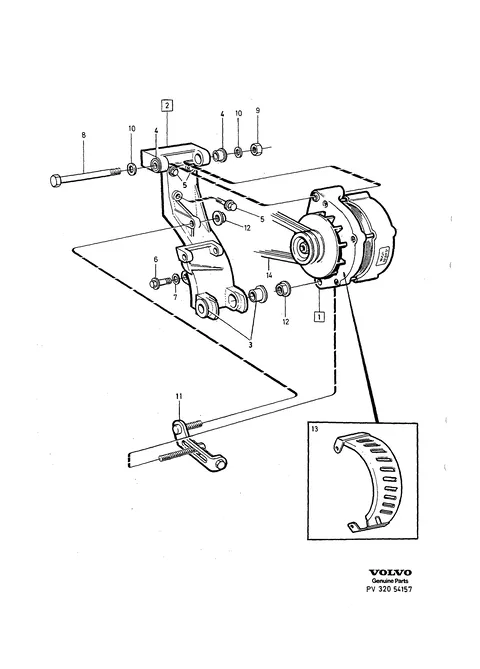 Alternator with mounting parts