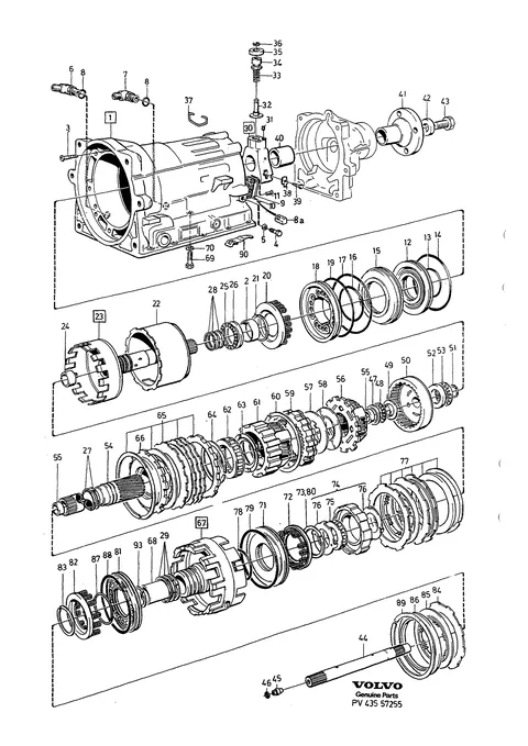Automatic gearbox, planetary drive and hausing centre wall-output shaft