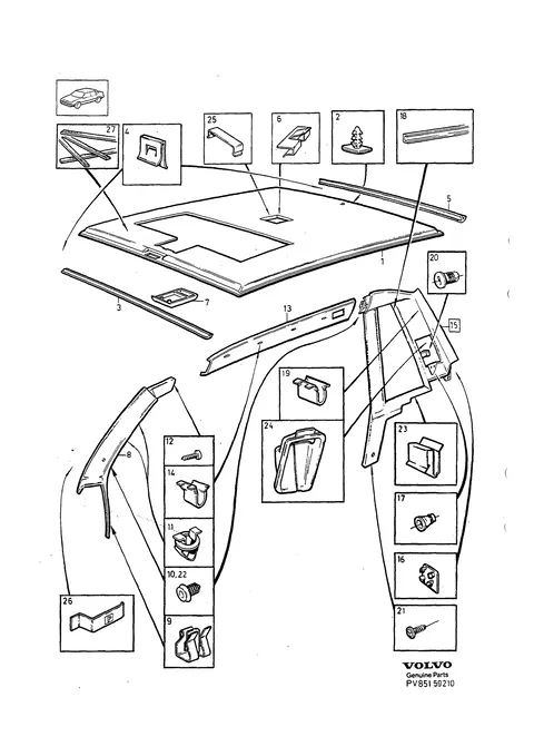 Interior parts, roof section