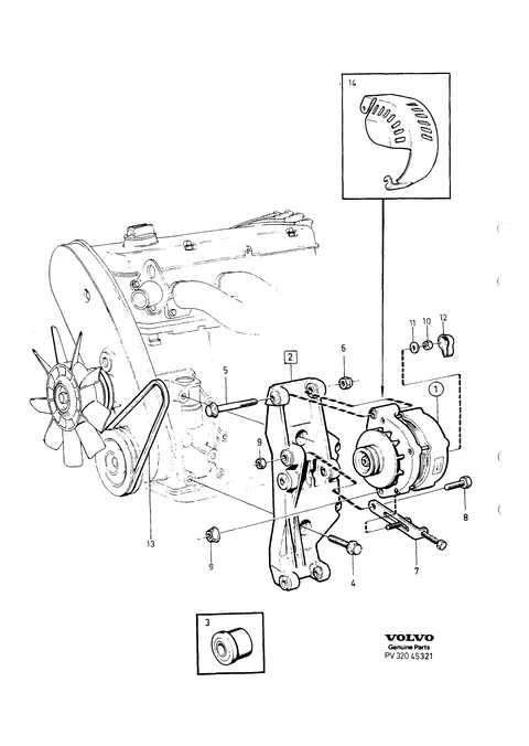 Alternator with mounting parts