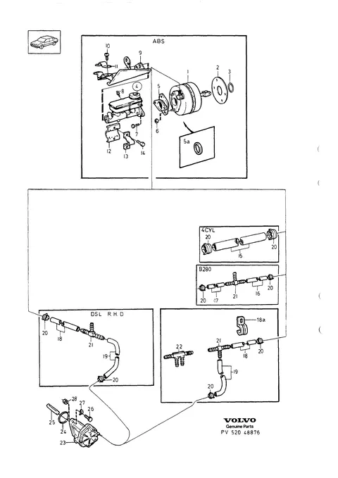 Master cylinder servo cylinder vacuum pump