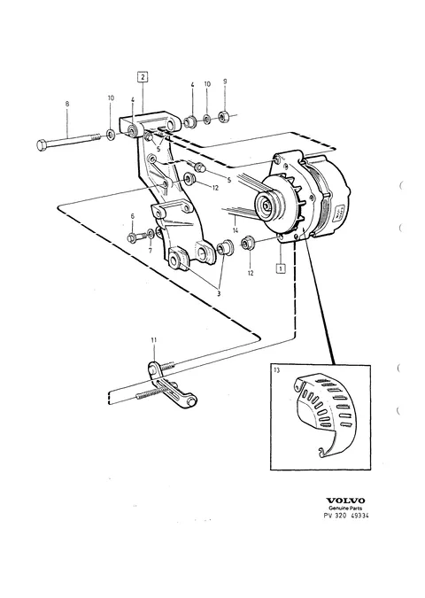 Alternator with mounting parts
