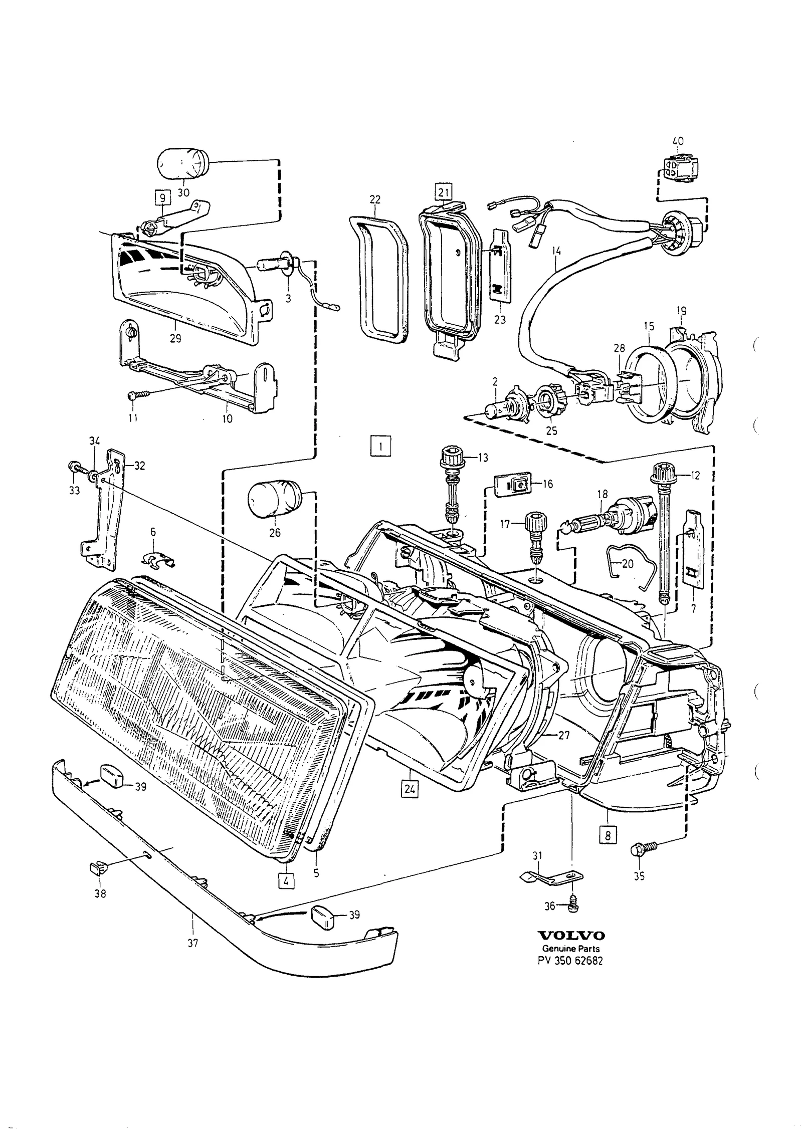 Phares sans réglage de portée pour Volvo 760 1988-