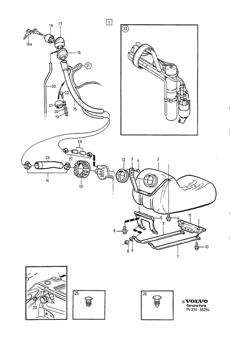 Fuel tank and connecting parts