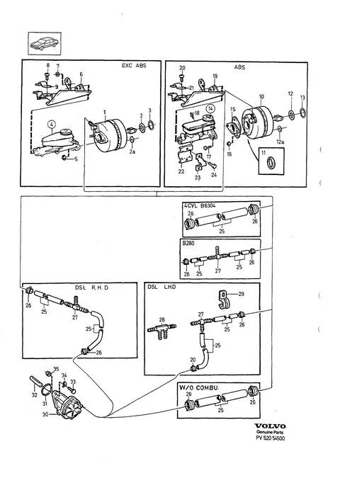 Master cylinder servo cylinder vacuum pump